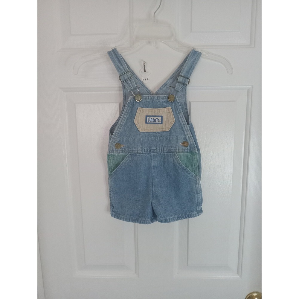 Vtg Liberty Shortalls Boys Sz 18-24m Denim Wash Overalls Casual 90s No Tag